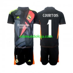 Camisola Real Madrid Thibaut Courtois 1 Guarda-redes Criança Equipamento Segundo 2024-2025 Manga Curta